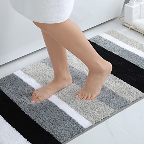 Homaxy rutschfest Badezimmer Badeteppiche Weich Hochflor Saugfähig Badvorleger Waschbar Flauschige Mikrofaser Badematte – 60 x 90 cm, Schwarz/Grau
