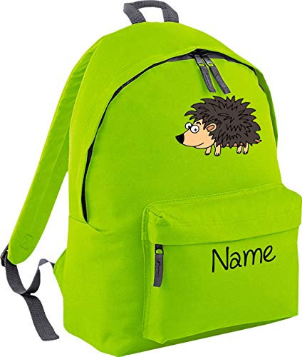Shirtinstyle Kinder Rucksack Igel mit Name veredelt, Wunschtext individuell, ideal für Kita, Sport und Freizeit, Farbe Limegreen