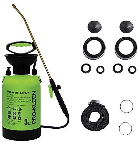 Pro-Kleen Garden Pressure Pump Sprayer Manual Action 3L With Brass Lance And 2 x Spare Seal Kits - For Weed Killer, Patio Cleaner Pesticides, Herbicides, Insecticides, Fungicides (3 Litres)