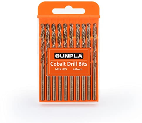 Gunpla M35 HSS Cobalt Bohrer Set 4MM 10-tlg. Spiralbohrer Stahlbohrer Eisenbohrer Metallbohrer Set für Edelstahl, Aluminium, Hartplastik und Hölzern