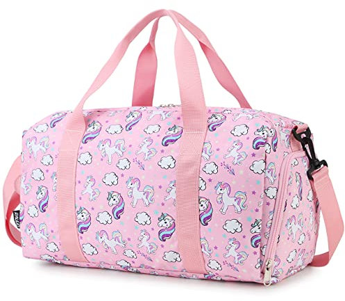 RAVUO Sac de Voyage Fille,Grande Capacité Sac de Sport Enfant Mignon Travel Bag Sac Weekend Sac Bagage avec Compartiment À Chaussures Et Espace De Poche Licorne