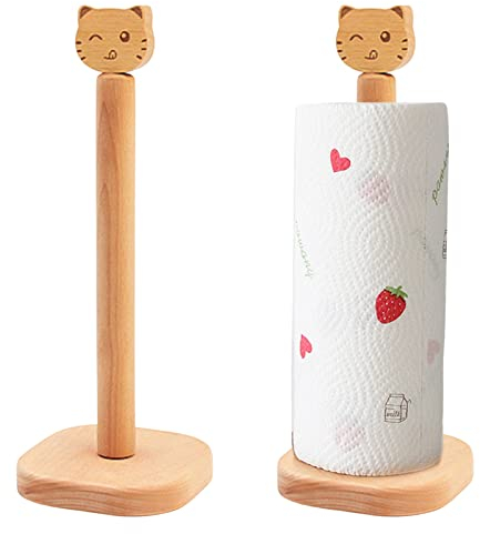 LNJ Küchentuchständer - Küchenrollenhalter Stehend Aus Holz - Tierform Freistehender Küchenpapierhalter - Küchenpapierhalter Papierhandtuchhalter - Rollenhalter Für Küchentücher Küchenrolle (Katze)