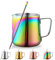 Milchschaumkrug 12 oz 350 ml, Kyraton Espresso-Dampfkrug aus Edelstahl mit Dekorationsstift, Milchkaffeeaufschäumer, Cappuccino, Latte Art, Barista, Dampfkrug, Milchkännchen (Regenbogen)