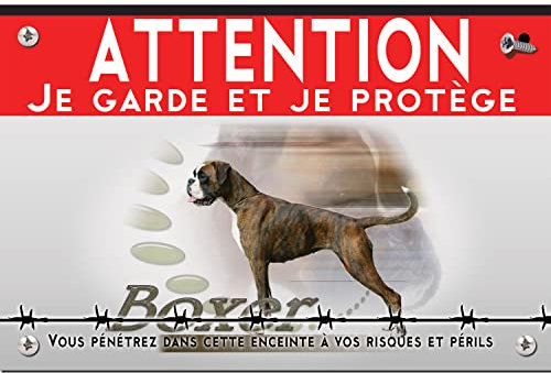 Cartel de metal Atención al perro cachorro boxer