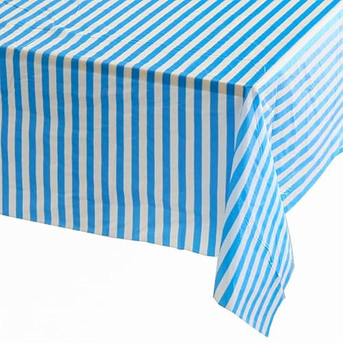 Tischdecke, rechteckig, Einweg-Tischdecke, Kunststoff, Hellblau, Weiß, 137 x 274 cm, Hellblau und Weiß gestreift, für Party, Picknick, Babyparty, Hochzeit, Geburtstagsparty-Dekorationen
