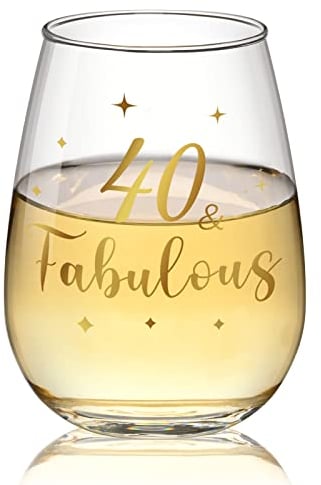 Joymaking 40th Birthday Gifts for Women - 40 and Fabulous, Golden 40th Wine Glass Gifts for Birthday Christmas Wedding Decor Personalised Anniversary Presents for Friends Man Woman, 15 Oz