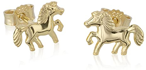 NKlaus Paar Pferd-Ohrstecker aus 333 Gelbgold, 8 Karat, 9,5mm | Glänzende Pony-Ohrringe