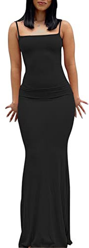 ABINGOO Donna Spaghetti Strap Senza Maniche Aderente Vestito Lungo Estate Sexy Tinta Unita Maxi Vestito(Nero,S)