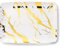 Decorline - Plateau de Service - Lot de 4 - Plats à Servir en Plastique Réutilisable Robuste, Plateaux Traiteur de présentation/décoration pour de Fête Buffet - Rectangulaire 20x28 cm - Blanc/Or