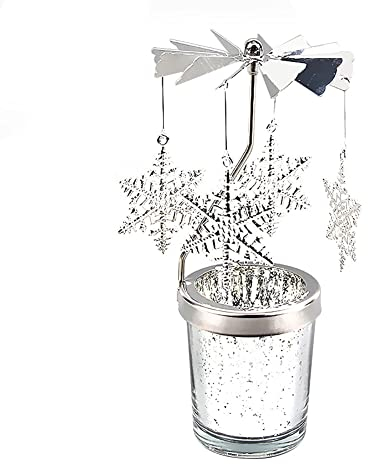 Uposao Rotierender Kerzenhalter Glas, Karussell Teelicht Teelichthalter Motiv Schneeflocke Spinnen Teelicht Kerzenhalter Kerzenständer Weihnachtsdeko für Geburtstag Hochzeit Deko Wohnzimmer Tischdeko