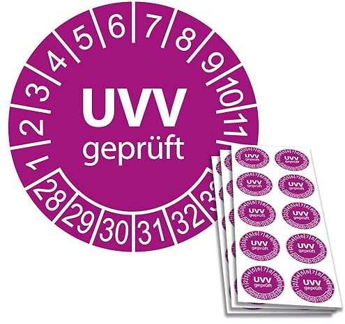 50 x UVV Prüfplaketten/Sicherheitsplaketten 30 mm Durchmesser mit untersch. Beschriftungen (2028)
