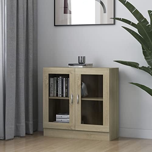 XIAOGUANG Vitrinenschrank, Glasvitrine, Vitrine, Schrank, Display Case, Sammlervitrine, Glassvitrinenschrank, Schmuckvitrine, Sonoma-Eiche 82,5x30,5x80 cm Spanplatte