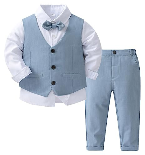Hansber Baby Jungen Gentleman Smoking Anzug Fliege Hemd Weste Hose 4tlg Babykleidung Schicker Taufanzug