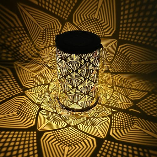 ZWOOS Solarlaterne für Außen, Gartenlaterne Solar Wasserdicht IP44, Hängend/Stehend, für Balkon Deko, Gartendeko (Lotus)