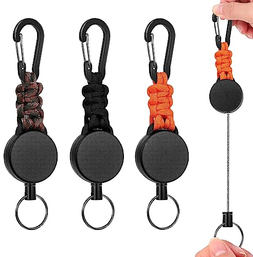 3 Stücke, Schlüsselanhänger Ausziehbar, Schlüsselband Ausziehbar, Mit 60cm Ausziehbar Stahlseil, Ausweishalter Schlüsselbänder, Mit Karabiner, Für Tasten, Ausweis Schlüssel, Card Holder, Hose, Gürtel