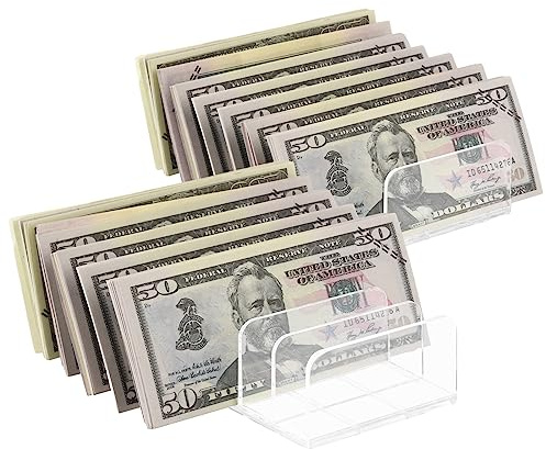 2 Pack Acrylic Cash Trays Money Budget Tray 7 Section Divider Acrylic Money Organizer Clear Cash Organizer Cash Holder Money Storage Organizer