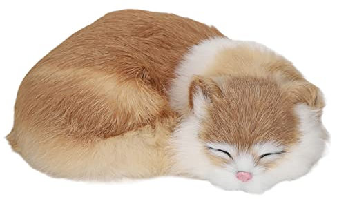 RiToEasysports Pelzige Schlafende Katzenfigur, Realistisches Schlafendes Plüschkatzenspielzeug, Tragbare Dekorative Schlafende Katze, Flauschiges Dekoratives Plüschschlafkatzenmodell für das