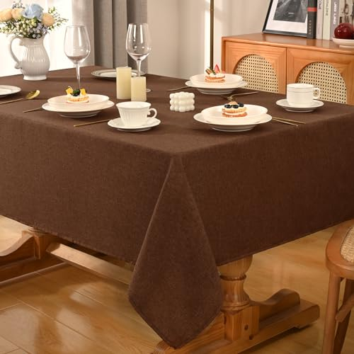 Yrendenge Leinenoptik Tischdecke Wasserabweisend Tischtuch Abwaschbar Tischwäsche, Fleckschutz Leinen Optik Tischdecken, Lotuseffekt Tischdecke, Pflegeleicht Leinendecke Braun, 140x240 cm