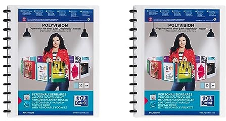 Oxford Ring-Mappe A4, polyvision, 20 Hüllen, mit vario-zipp-Prinzip, weiß (Packung mit 2)
