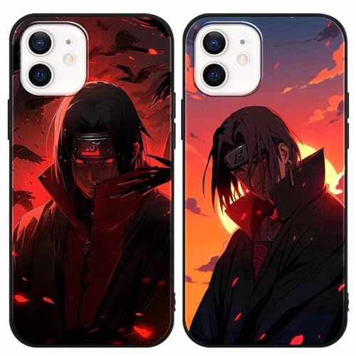 PBNDJVG 2 Stück Handyhülle für Apple iPhone 12/iPhone 12 pro Hülle 6.1'' Anime Uchiha Itachi Sasuke Manga Muster Design Junge Case All Inklusiv Linsen Schutzhülle TPU Silikon Ultra Dünn Cover, 07