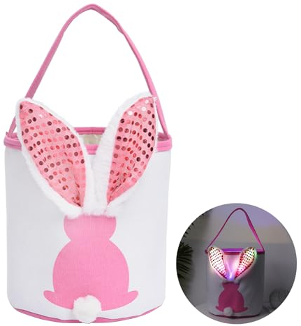 Fustella Per Cestino Di Pasqua, Decorazioni Pasquali Coniglio, Borsa Di Pasqua Con Le Orecchie, Coniglietti Pasquali Luminose Per La Casa, Led Luce Addobbi Per La Tavola Zucchero E Uova (rosa)