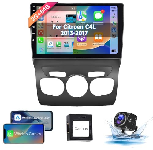 【8 Núcleo 2+64G】 Hodozzy Carplay Radio Coche para Citroën C4L C4 DS4 2013-2017,10 Pulgadas Autorradio Android con Pantalla Táctil con WiFi/GPS/RDS/FM/Bluetooth/USB/DSP