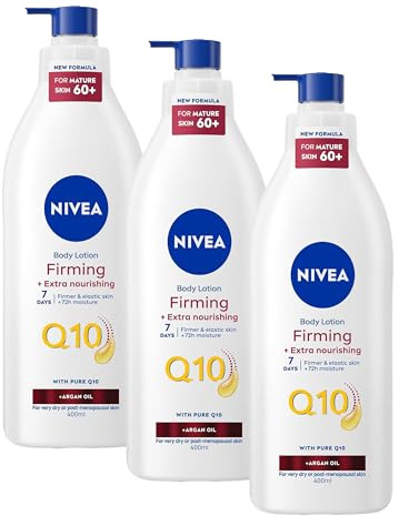 NIVEA Q10 60+ Mature Skin Body Lotion (400ml), Nourishing Firming Cream with Q10 and Argan Oil, NIVEA 72H Moisturising Cream for Ageing and Mature Skin (Pack of 3)