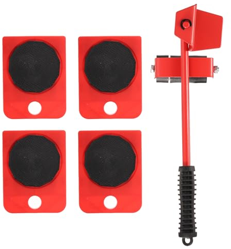 HARFINGTON Pallet Breaker 12 Carbon Steel Deck Board Pry Bar Puller Removal Tool with Non-Slip Handle and Pulleys for Moving Carrying Removing, Red
