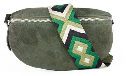 lePelou Bauchtasche aus Veloursleder, Wildleder Bauchtasche, Festival Tasche, Cross Body Tasche, Gürteltasche, Geschenk (Khaki 4, L)