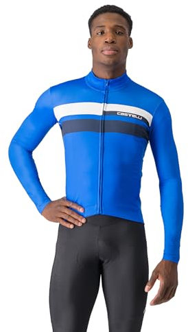 Castelli Men’s Lineare Jersey, Long Sleeve Full Zip Up Fleece Lined Jersey for Road & Gravel Cycling, Biking, Azzurro Italia/Belgian Blue/White, 3XL