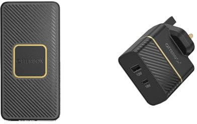 OtterBox Fast Charge Power Bank with Qi 10W Wireless Charging & OtterBox Dual Port UK Wall Charger 30W, USB-A 12W + USB-C PD 18W