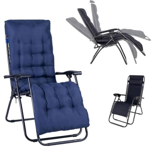 Shally Dogan Gravity Zero Gartenstuhl, Liegestuhl für den Außenbereich, zusammenklappbar, platzsparend, Gestell aus Metallrohr, neigbar, Sitz aus Textilene, Meer (blau mit Kissen)