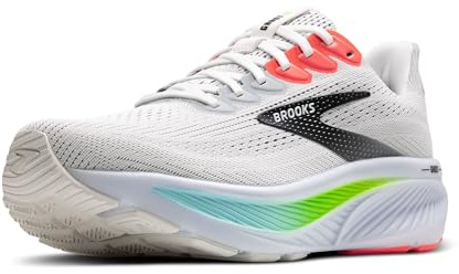 Brooks Men’s Ghost 17 Neutral Running Shoe, White/Pink Clay/Gecko, 10.5 Wide