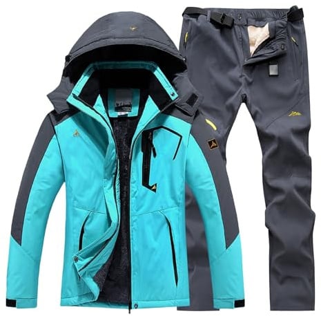 EQWIGKEIT thermoanzug Angeln, Skianzug Herren 2 Teilig Set Outdoor 2-Stücke Snowboard Sets Winddicht Ski Anzug Skianzüge Winter Skibekleidung Jacke Und Hosen Schneeanzug Warme Thermoanzug Winteranzug