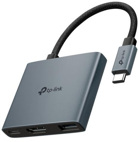 TP-Link Hub USB di tipo C 3 in 1, USB 3.0, trasferimento dati da 5 Gbps, USB A, HDMI 4K a 60Hz, ricarica rapida PD 3.0 da 100 W, connessioni espandibili, archiviazione automatica, cavo intrecciato,