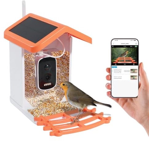 Solar Powered Smart Bird Feeder Camera with 2.5K HD Video, Wireless Wi-Fi Bird Box Camera, Voice Monitoring, Auto Bird Detection Alerts for UK Gardens
