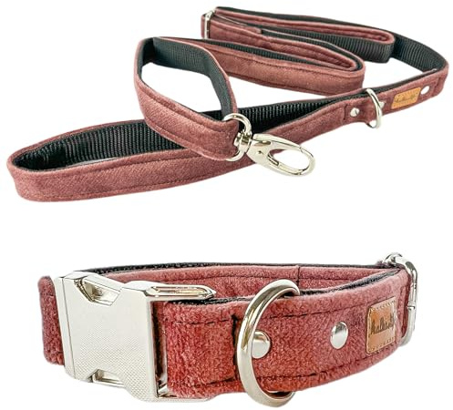 Hundeleine und Halsband – Set für einen Hund mit Leine und Halsband – Doppellagiges, Starkes Halsband mit Metall- oder Kunststoffschnalle (Schmutziges Rosa, XS (Metallschnalle))