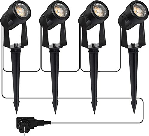 Svater Focos Led Exterior, 20m 6x2W LED Focos Jardin con Estaca,COB Blanco Cálido 3000K 900lm 27V IP65 Impermeable, Focos de Jardín al Aire Libre Iluminación de Caminos para Césped, Patios