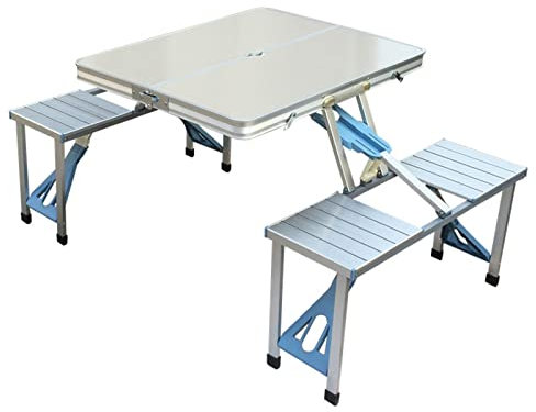 GTATBTG Table de camping portable avec sièges, design léger et pliable en alliage d'aluminium, fonction trou de parasol, idéale pour le jardin et le jardin