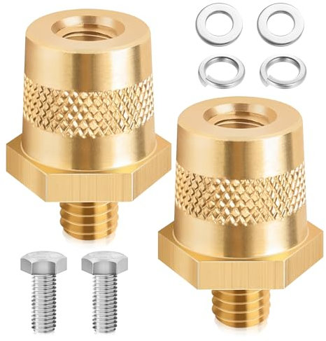 1 PairBattery Pole Adapters, M8 Battery Terminals Battery Terminal Connectors, Positive or Negative Brass Tone Post Adapters Cable Clamps for Car Trucks Yacht Batteries, with 2 Screws and 4 Washers