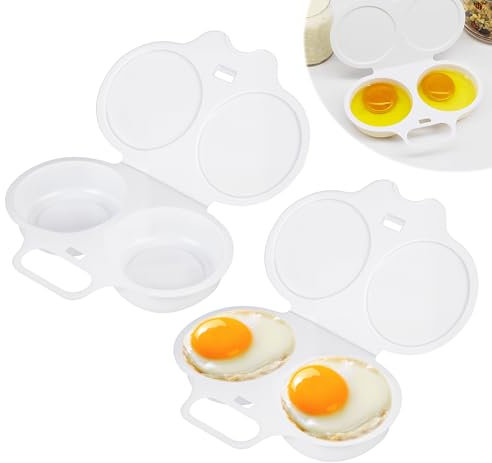 2 Pcs Microwave Egg Poacher, White Microwave Egg Cooker 2 Cups with 7cm (2.75 inch) Diameter, Quick Poached Egg Maker Reusable Poached Egg Moulds Boiler Poacher for Home Easy Breakfast