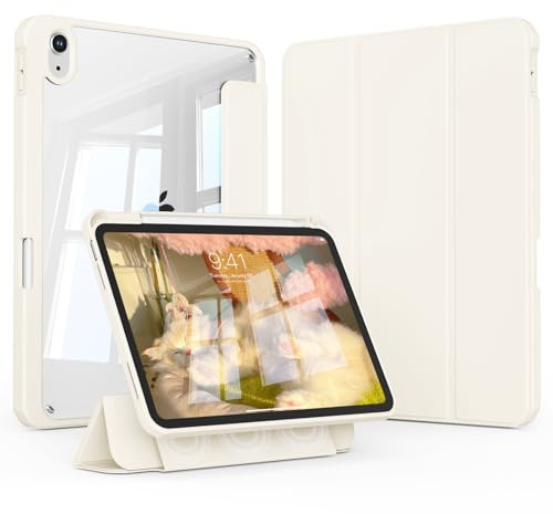 GKABXY Case for iPad A16 11th Generation 11 inch 2025/iPad 10th Generation 10.9 inch 2022 with Pencil Holder, Auto Sleep/Wake, Clear Back, Shockproof Magnetic Detachable Cover, cream white