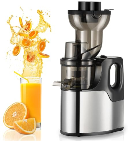 Extracteur de jus de canne à sucre, extracteur de jus professionnel lent 150 W, extracteur de jus portable avec séparateur de marc, goulotte d'alimentation de 75 mm, presse à froid pour frui