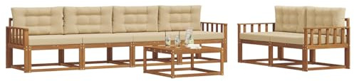 vidaXL Outdoor-Sofagarnitur mit Kissen 7 pcs Natur und Beige, Modernes Garten-Sofagarnitur, langlebige Gartenmöbel, modulare Gartenmöbel, Lounge-Dekor für Poolseiten