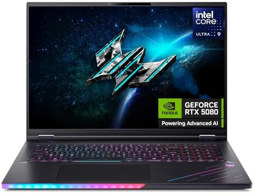 Acer Predator Helios 18 AI PH18-73-98PN Gaming Laptop, Intel Core Ultra 9 275HX, 64GB RAM, 2TB Storage, 18 WQXGA 250Hz, GeForce RTX 5080, Wi‑Fi, Black, NH.QVYEK.003