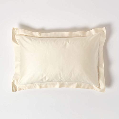 HOMESCAPES Cream Organic Cotton Oxford Pillowcase Standard Size 400TC 600 Thread Count Equivalent Housewife Pillow Case