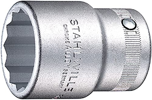 Stahlwille 5410067 1-11/16 Bi-Hex Socket - 3/4 (20mm) Square Drive, 40.5mm Length, High-Performance Steel, Chrome-plated, Anti-Slip Drive, Made in Germany