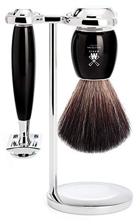 MÜHLE Vivo 3-tlg. Rasierset mit Rasierhobel, Edelharz-Griff in schwarz