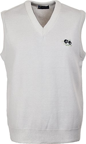 Mens Bowling Tank Top White Sleeveless Jumper with Embroidered Bowlers Bowls Logo (Small, White)