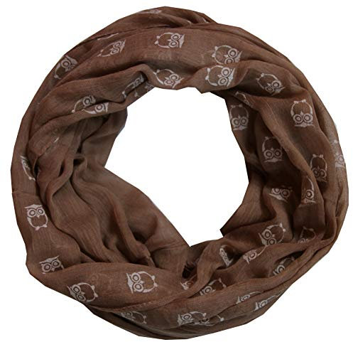 ACC lustiger Eulen Damen Loop Schal - (Owl Eule Kauz) (Dr. Beige)